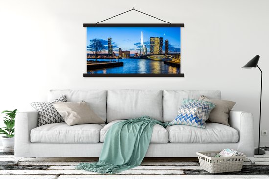 Posterhanger incl. Poster 120x60 cm - Schoolplaat - Rotterdam - Water - Skyline - Textielposter - Zwarte latten