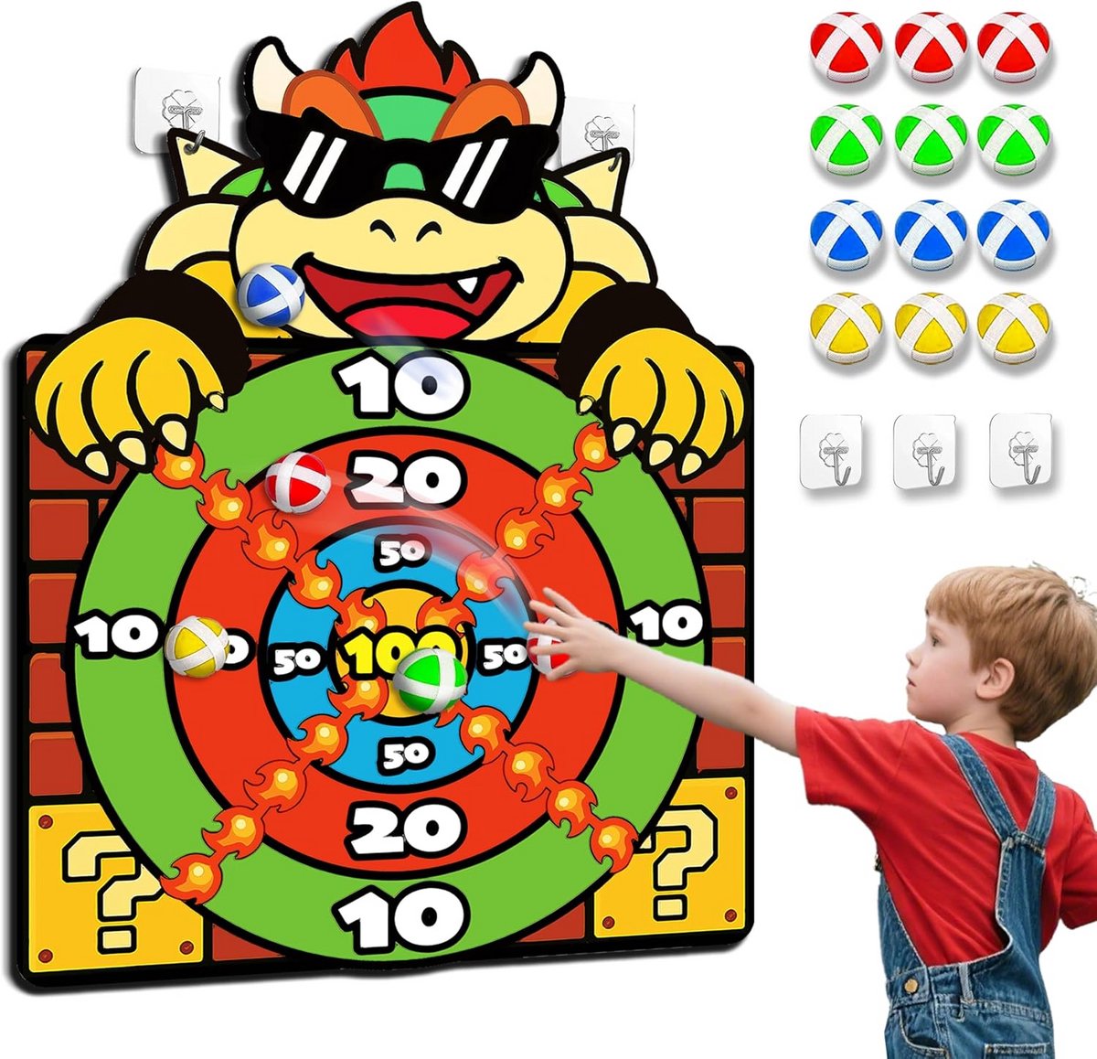 Dartbordspel 65 cm met 12 Plakballen - Binnen- en Buitenspeelgoed voor Kinderen van 3-12 Jaar