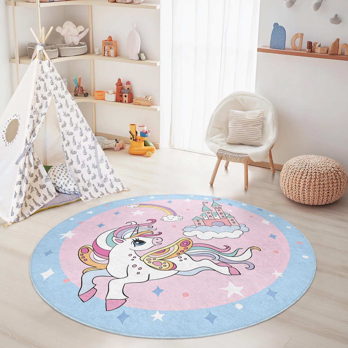 Mila Home - Kindertapijt Rond - Vloerkleed Kinderkamer Tapijt - Speeltapijt - Wasbaar - Antislip - OEKO-TEX Gecertificeerd - 778 1