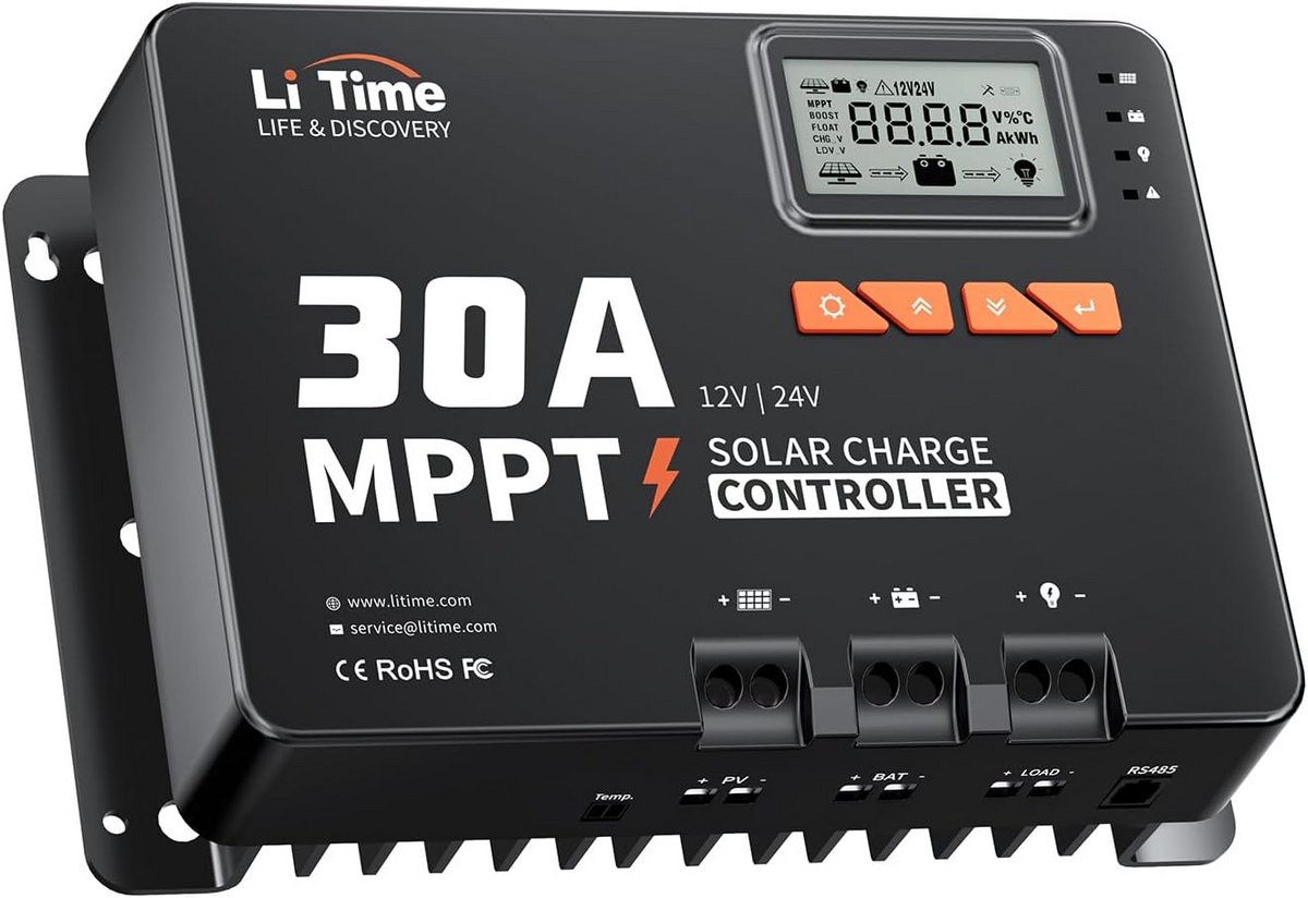 MPPT Solar Laadregelaar 30A 12V/24V met Bluetooth voor Lithium Accu's en Zonnepanelen