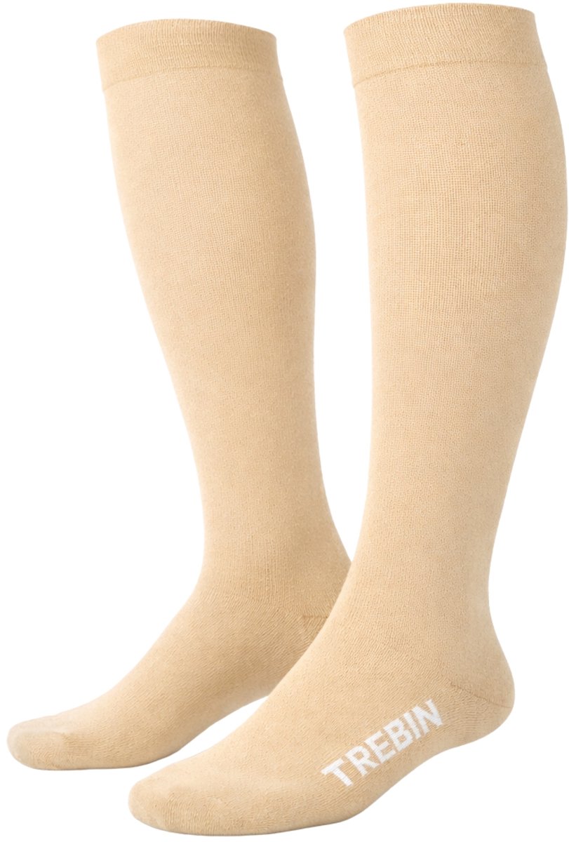 Trebin Compressiekousen Maat 36-38 (S/M) - Steunkousen - Compressie sokken voor Hardlopen, Wandelen, Vliegtuig - Beige