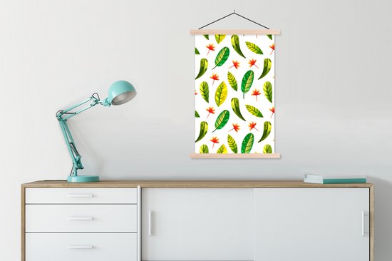 Posterhanger incl. Poster 60x90 cm - Schoolplaat - Jungle - Bladeren - Design - Textielposter - Blanke latten