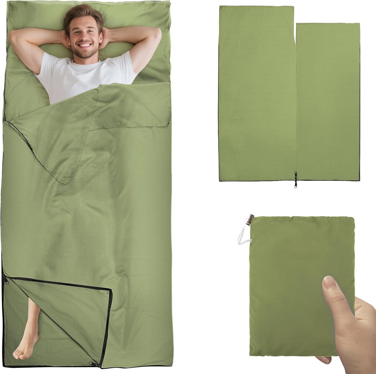 Ultra Lichte Zomerslaapzak 220x90 cm Groen Compact & Lichtgewicht voor Reizen en Kamperen