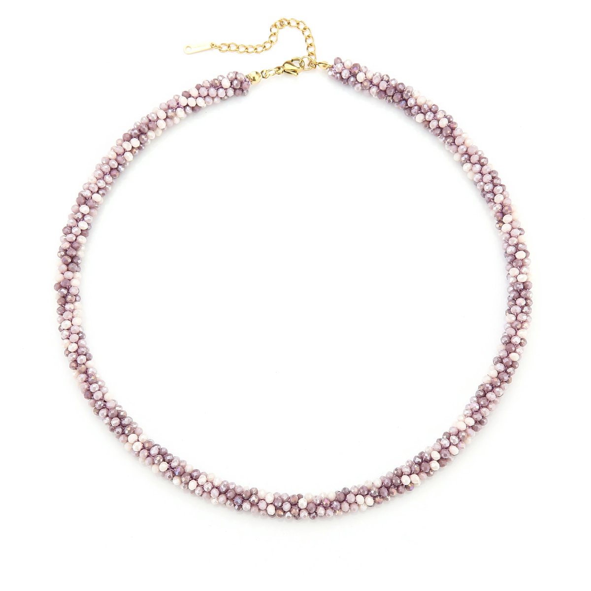 Halsketting Gekleurde Kraaltjes - Kralenketting - Goudkleurig Stainless Steel - Nikkelvrij en Hypoallergeen - Violet/Wit - Leuk Cadeau