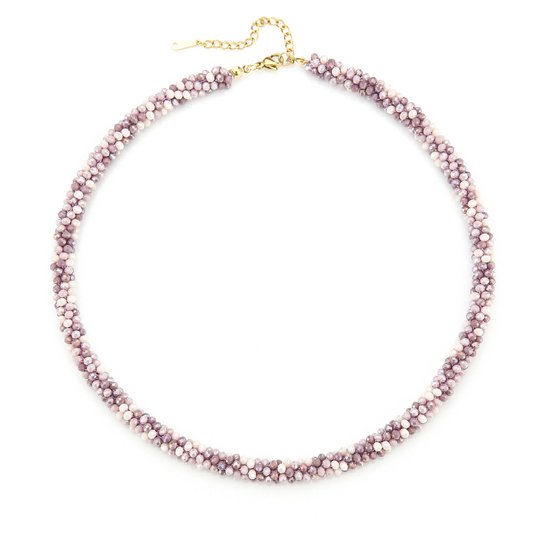 Collier Perles Colorées - Chaîne de Perles - Acier Inoxydable Couleur Or - Sans Nickel et Hypoallergénique - Violet/Blanc - Cadeau Amusant