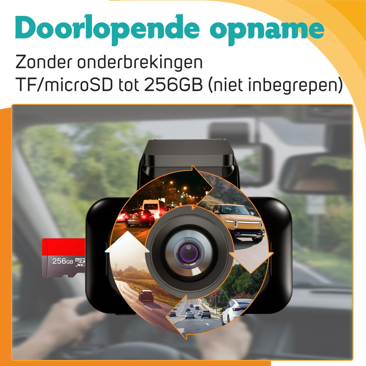 Pora&Co Dashcam 4K Ultra HD – 3 Inch LCD Scherm – Auto Camera met Nachtzicht & Loop Recording – foto 3