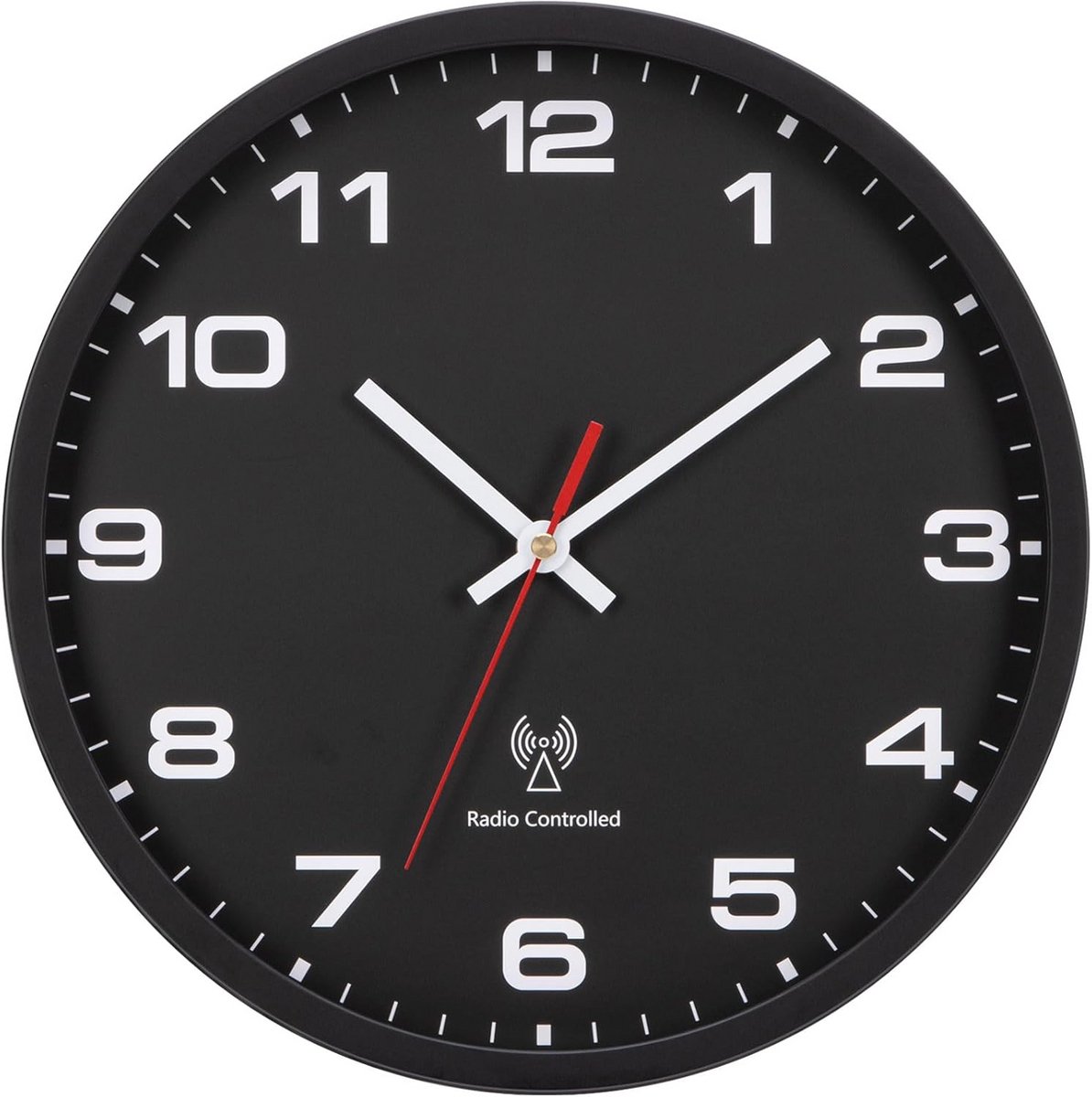 Moderne wandklok met radiofunctie – 25 cm zwart kwarts batterij aangedreven