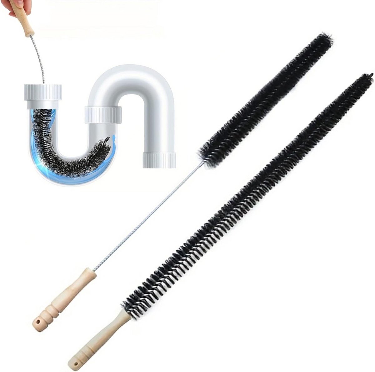 Set van 2 Flexibele Radiatorreinigingsborstels met Houten Handvat voor Diepe Reiniging