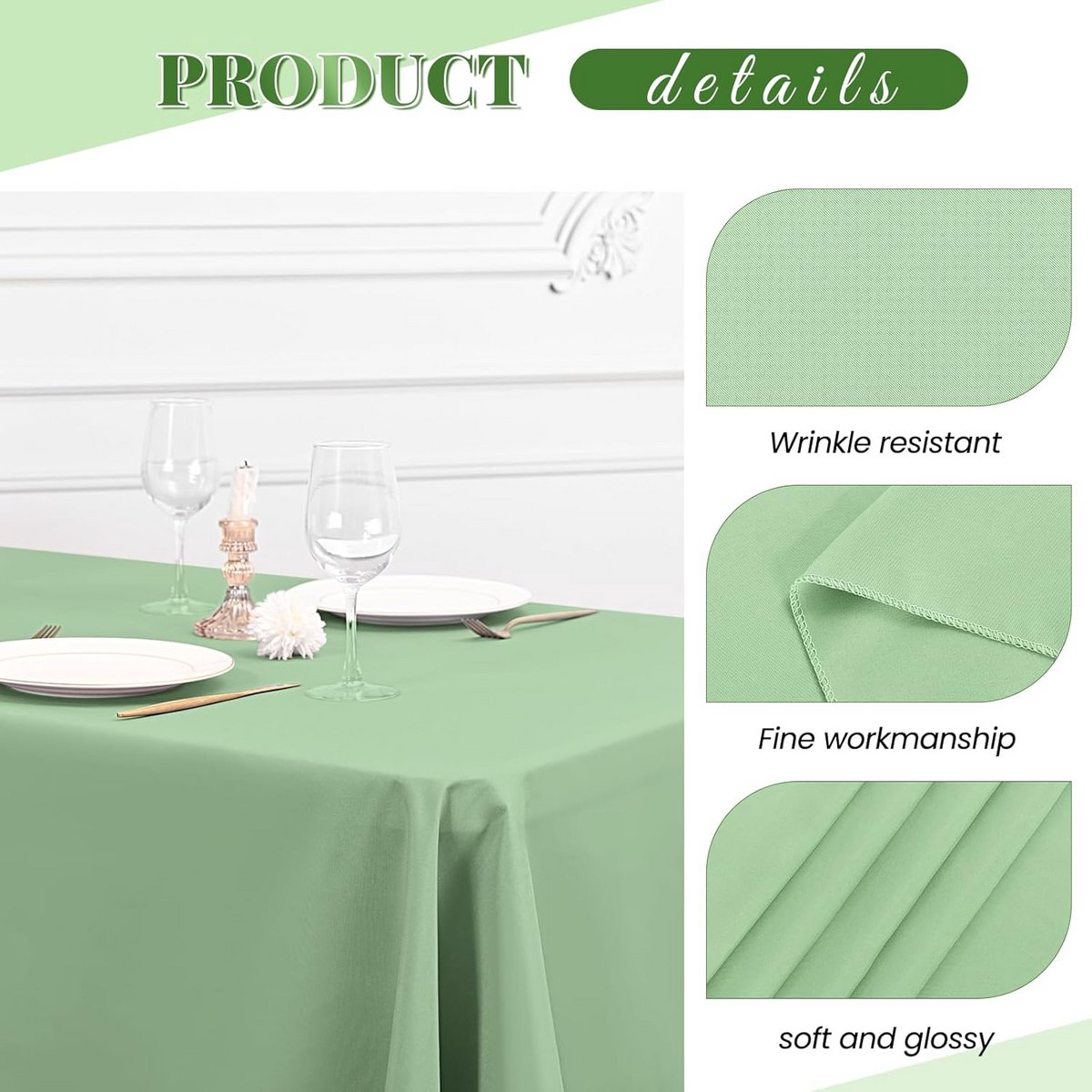 Sage Green Polyester Tablecloth 153x260cm for Weddings and Parties