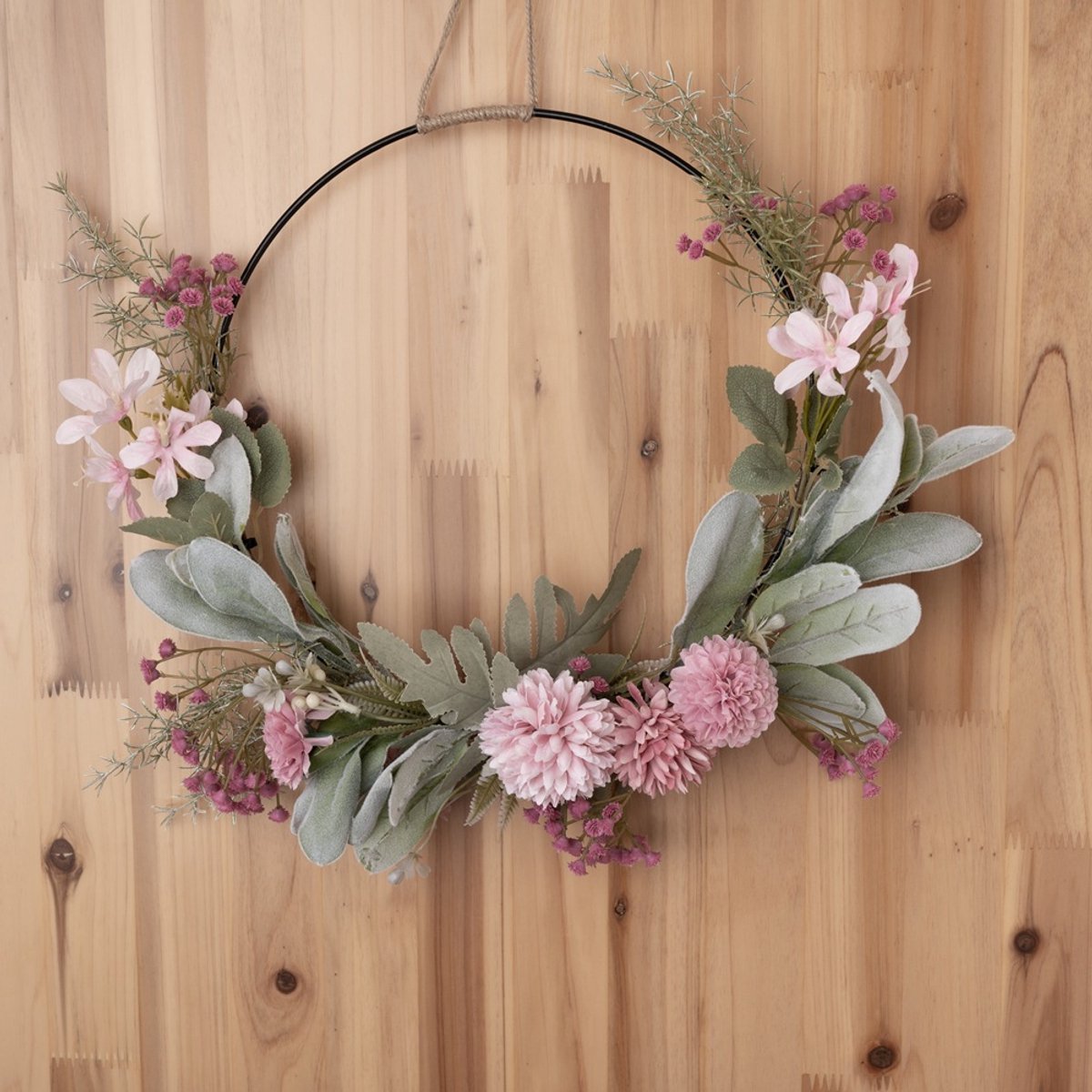 Kunstbloemen Krans Voordeur - Hangende Bloemenkrans Roze (40cm) voor Muurdecoratie - Trouwfeest & Feest - Imitatie Rozenkrans met Bladeren - All-Season Sfeerdecoratie