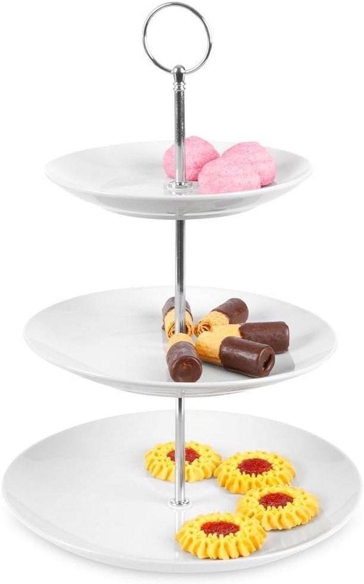 Decoratieve Porseleinen Etagère met 3 Niveaus - Wit Serveerplateau