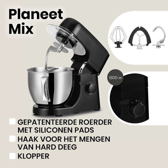 AMA® Mixer met Mengkom - Keukenmachine - Kneedmachine - 31x22x36cm - Zwart van Merkloos — afbeelding 4