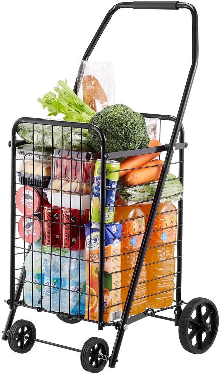 Boodschappentrolley - Opvouwbare Boodschappenkar - 39 L Inhoud - Draagvermogen 40,8 kg - Zwenkwielen - Multifunctioneel - Zwart