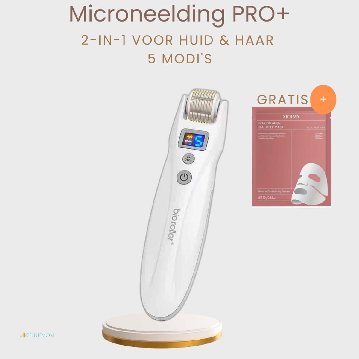 Dermaroller - DermaRoller EMS Max Pro+ 2026 – Elektrische Microneedling met LED Lichttherapie – Huid- en Haarverzorging + Gratis Collageen Masker
