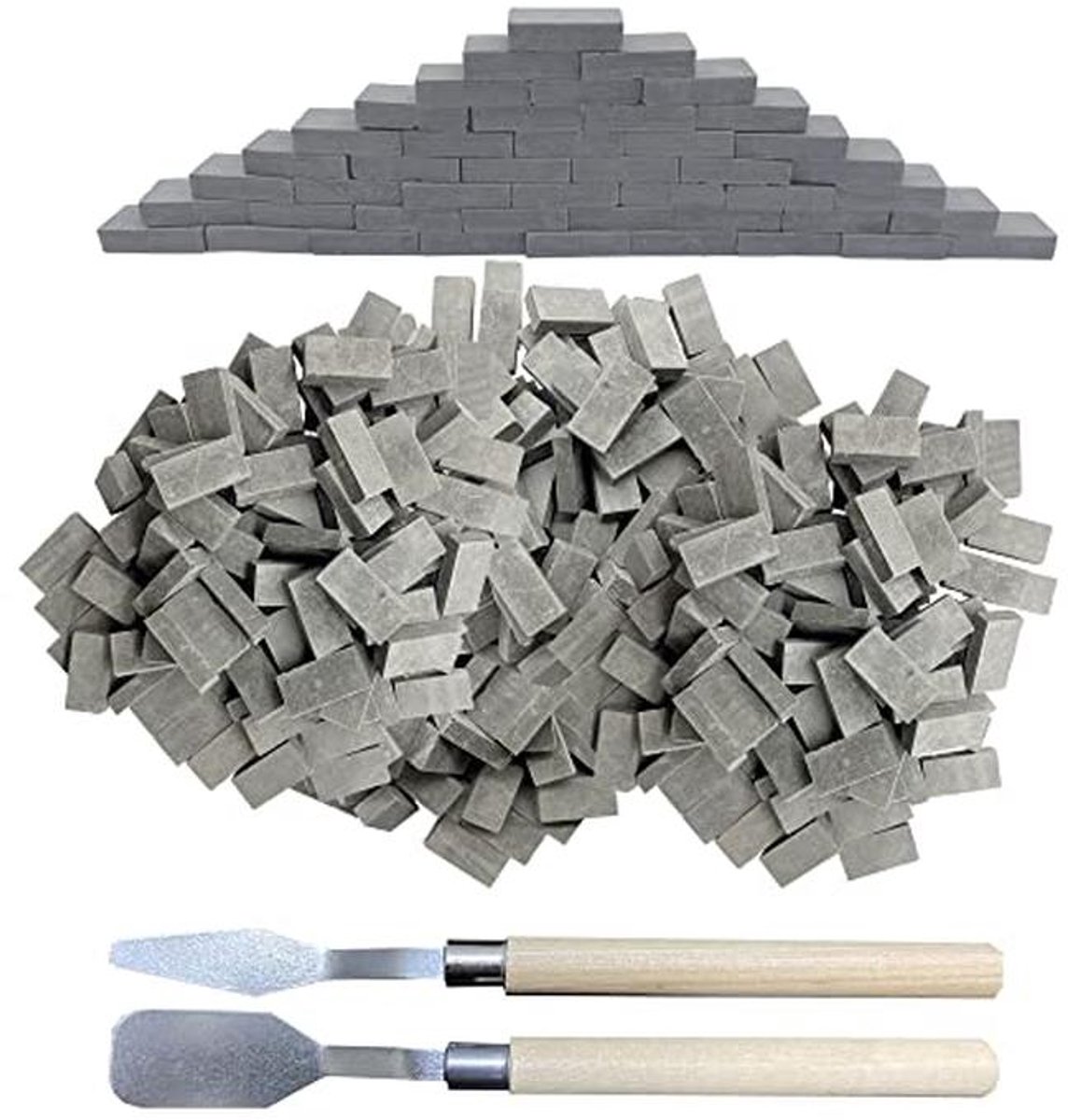 Miniature Bakstenen Set voor Modelbouw - 500 Stuks Grijze Miniatuur Bakstenen met Schraper - Ideaal voor Doe-Het-Zelf Poppenhuizen en Diorama's