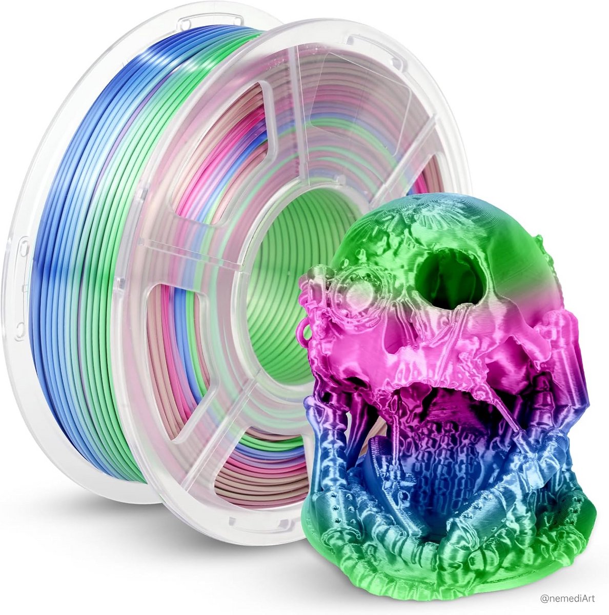 Silky Rainbow PLA+ Filament 1.75mm voor 3D Printer - Kleurverloop & Glitters - Hoge Precisie 1.1kg