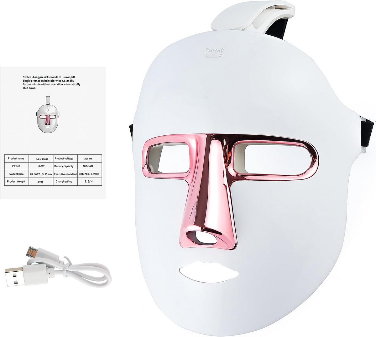Draadloos LED Gezichtsmasker met 7 Kleuren Lichttherapie voor Thuisgebruik