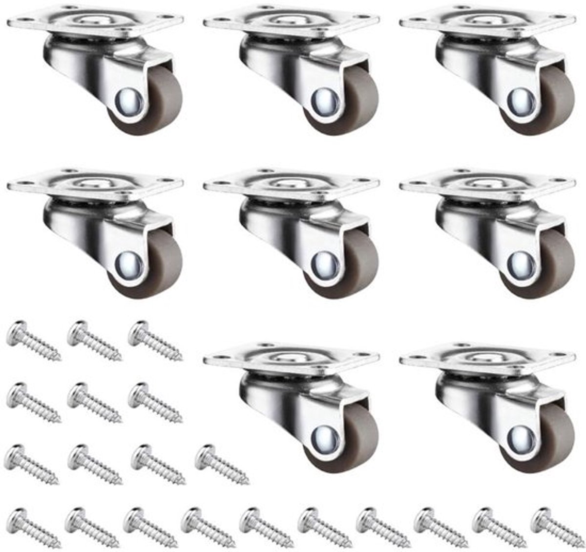 Set van 8 kleine, beweegbare meubelwielen voor soepele en stille 360 graden beweging