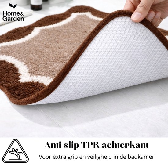 Home&Garden Luxe Badmat – Anti‑Slip – Zacht & Absorberend – 80×50 cm – Bruin – Sneldrogend – Badkamer Mat