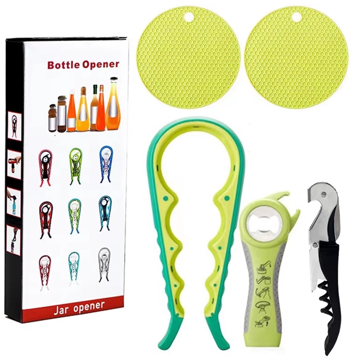 Multifunctionele Blikopener – Antislip Potopener & Wijndeksel – Ergonomisch & Arbeidsbesparend - Groen