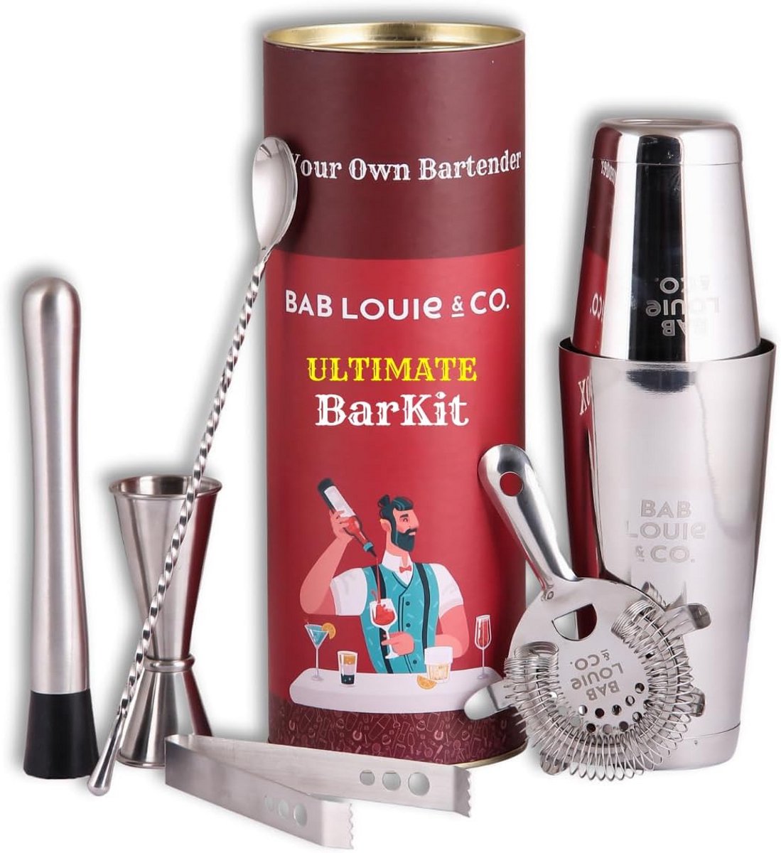 Bar & Cocktail Set - Ultieme Cocktail Shaker Set met 6 Roestvrij Stalen Bar Accessoires