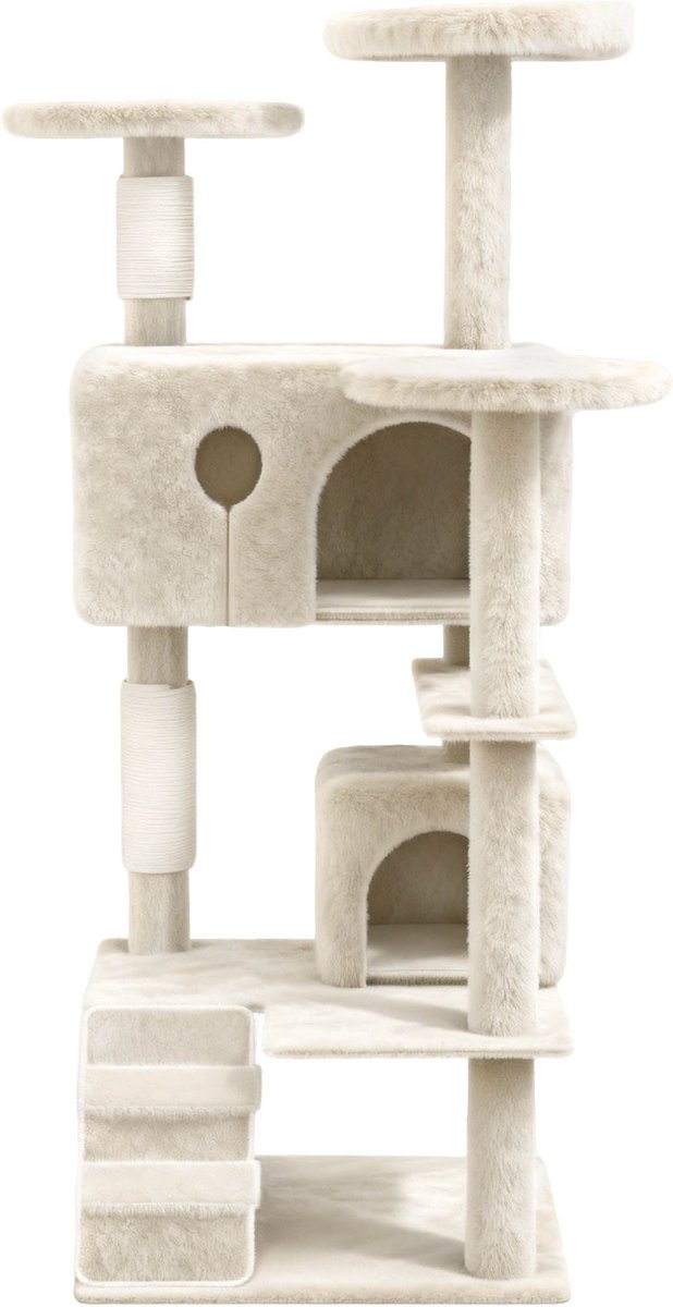 Aufun Kattenboom Krabpaal Kattenkrabpaal voor Katten, Klimboom met hangmat en speelopties kattenstal Speelhuis Krabpalen, 49x49x130cm, Beige