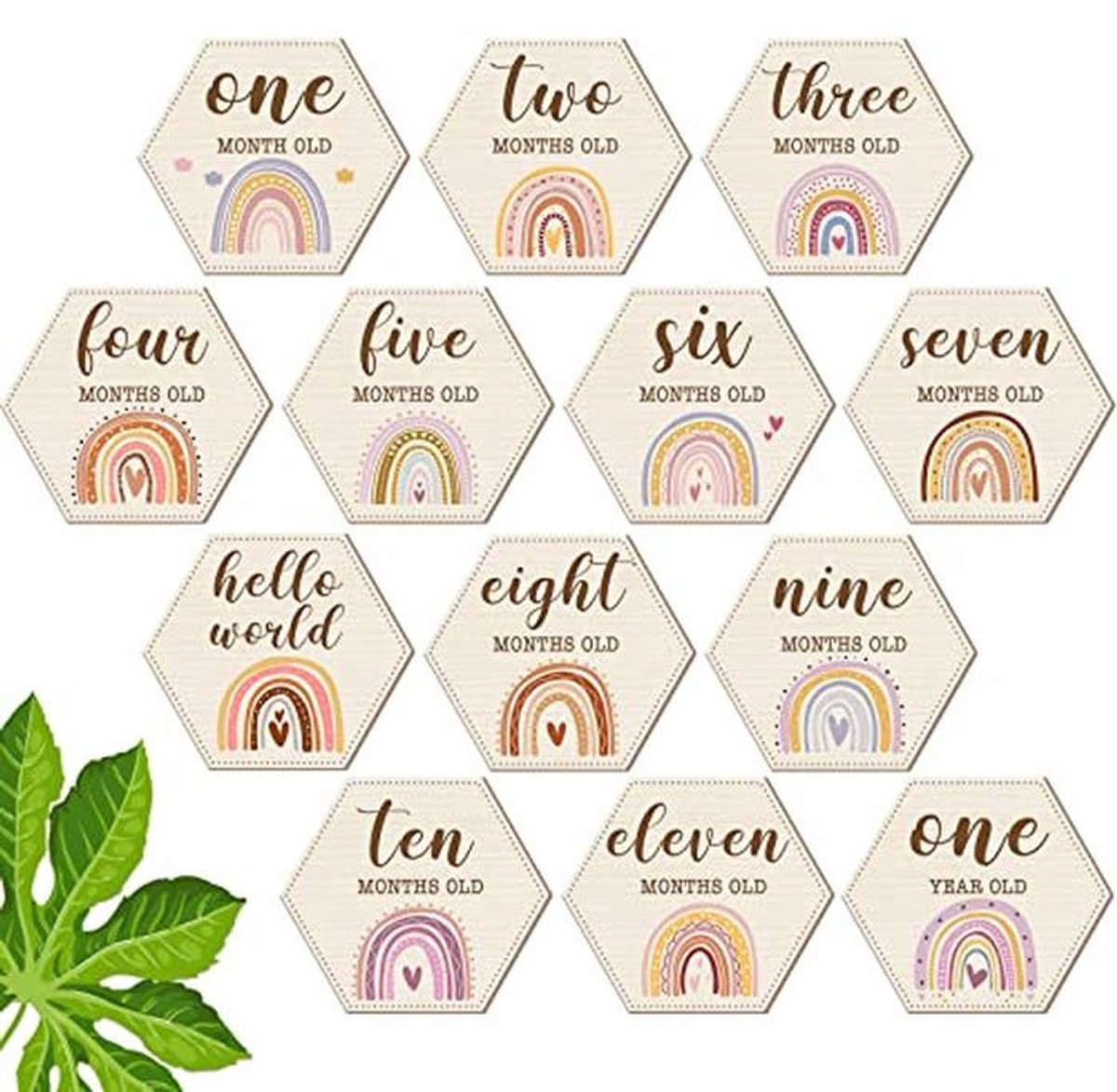 Houten Baby Mijlpaal Kaarten Set - 13 Stuks Maandelijkse Groei Teken Schijven voor Foto's