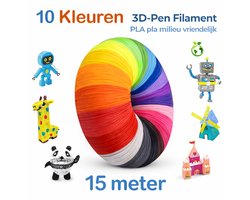 3D Pen Vullingen – PLA Filament 1,75mm – 10 Kleuren – 15 Meter – Niet Giftig, Afbreekbaar PLA – Universele Navulling – Geschikt voor vrijwel alle 3D Pennen