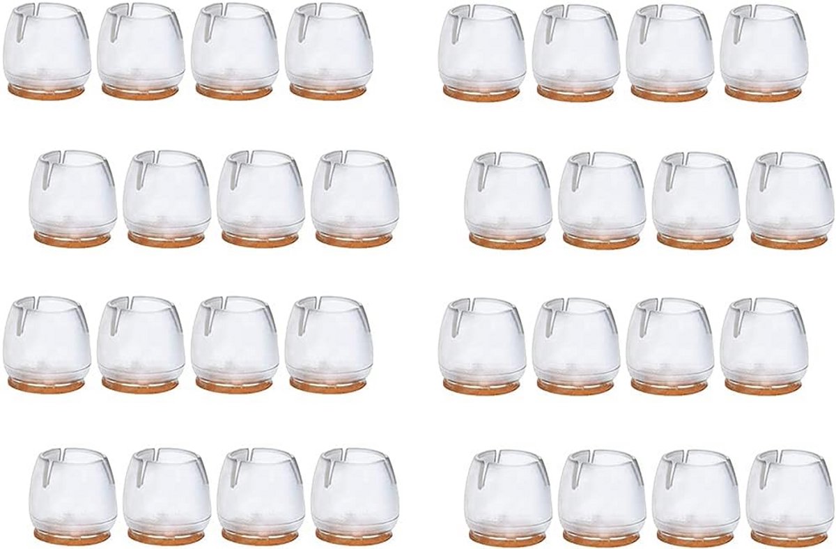 32x Transparante Siliconen Stoelpootdoppen voor Ronde Poten (17-21 mm) - Krasvrij & Geluidsdempend
