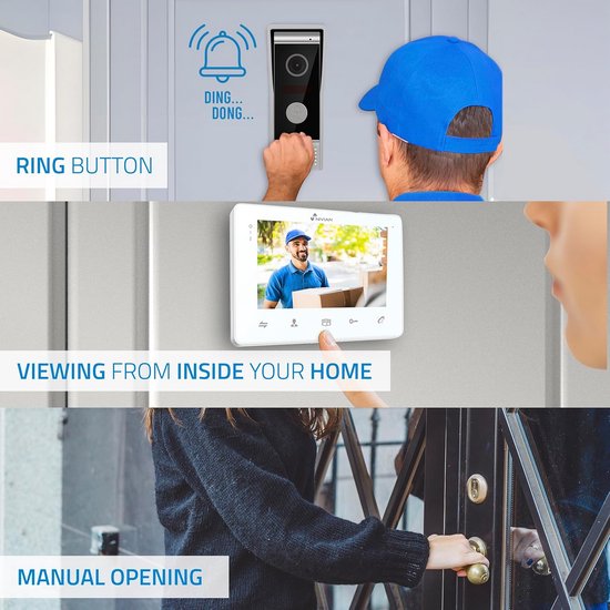 2-Draads Video Intercom met 7 Inch Monitor, Nachtzicht en Deuropener - Analoog Toegangscontrolesysteem — afbeelding 5