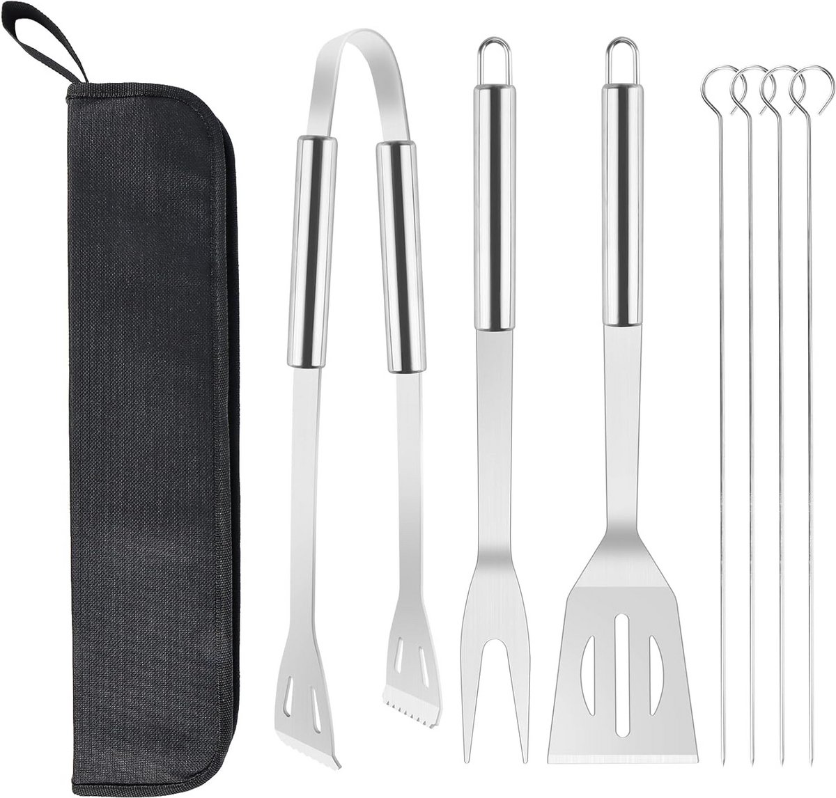 7-Delige RVS BBQ Gereedschapset met Opbergtas voor Grillen en Kamperen