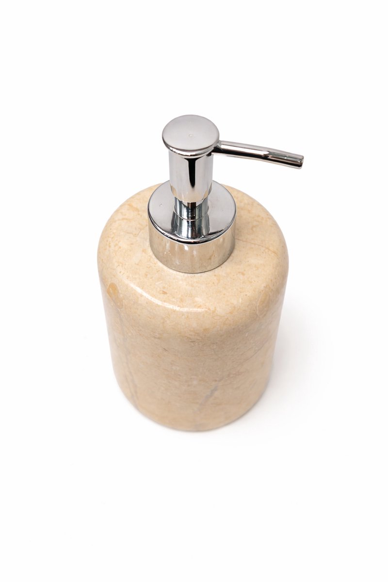 Marmeren Zeeppomp – Beige – Luxe Natuursteen Zeepdispenser met Chromen Pomp