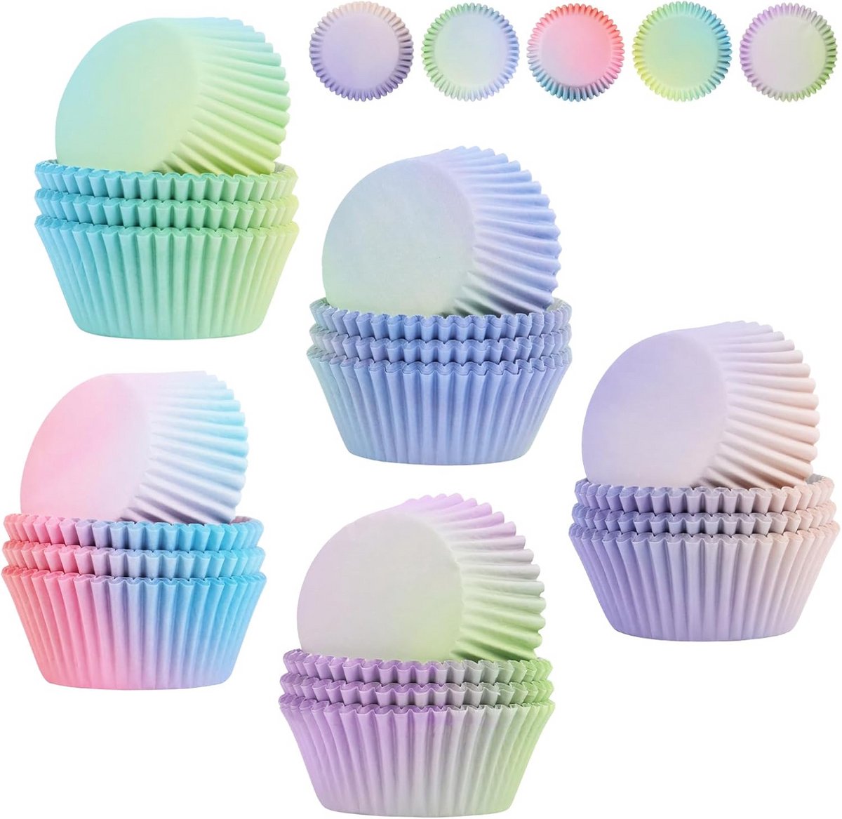 500 Papieren Muffinvormpjes Mini Cupcake Vormpjes - 5 Kleuren - Bakvormpjes