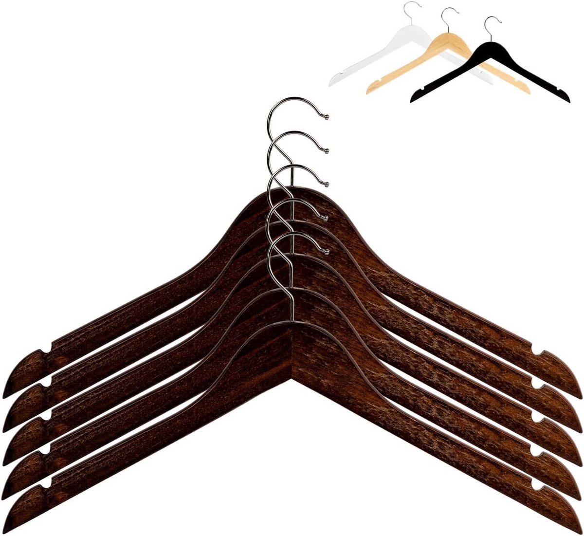 10x Houten Kledinghangers Bruin met Rokinkeping - Sterke Overhemd- en Blousehangers