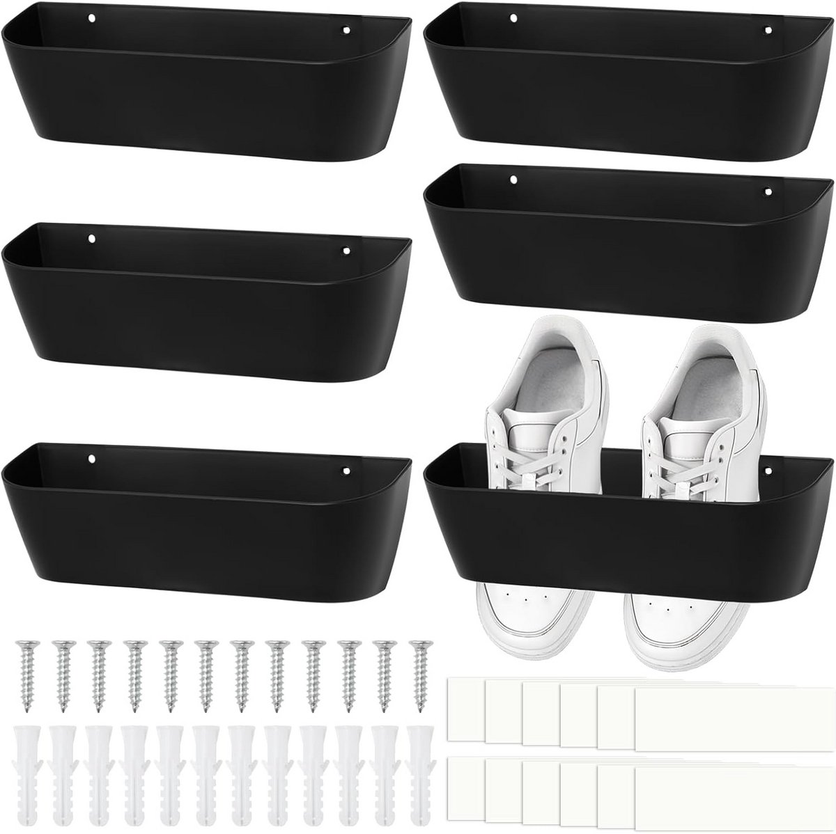 6x Wand Schoenenrek Zelfklevend of Schroeven - Opbergrek voor Camper, Gang of Badkamer