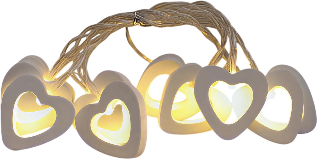 10 LED Hart Lichtslinger – Perfecte Valentijn Decoratie, Liefde Lampjes, Romantische Hart Verlichting, Kerstverlichting, Bruiloft Decoratie, Verjaardag Feestdecoratie en Party Props-Wit