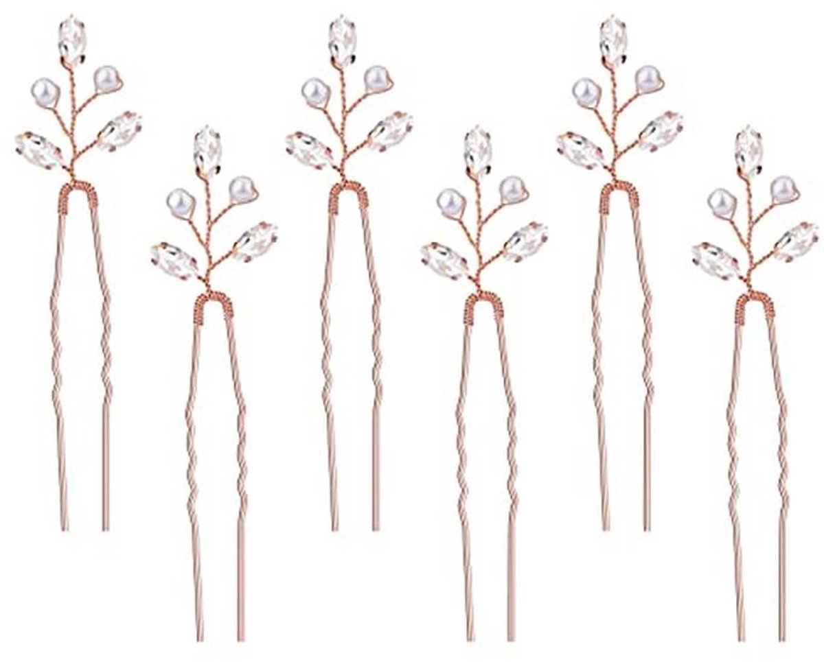 Haarspelden voor Bruiden en Bruidsmeisjes - Strass Haaraccessoires in Rosé Goud (Set van 6)