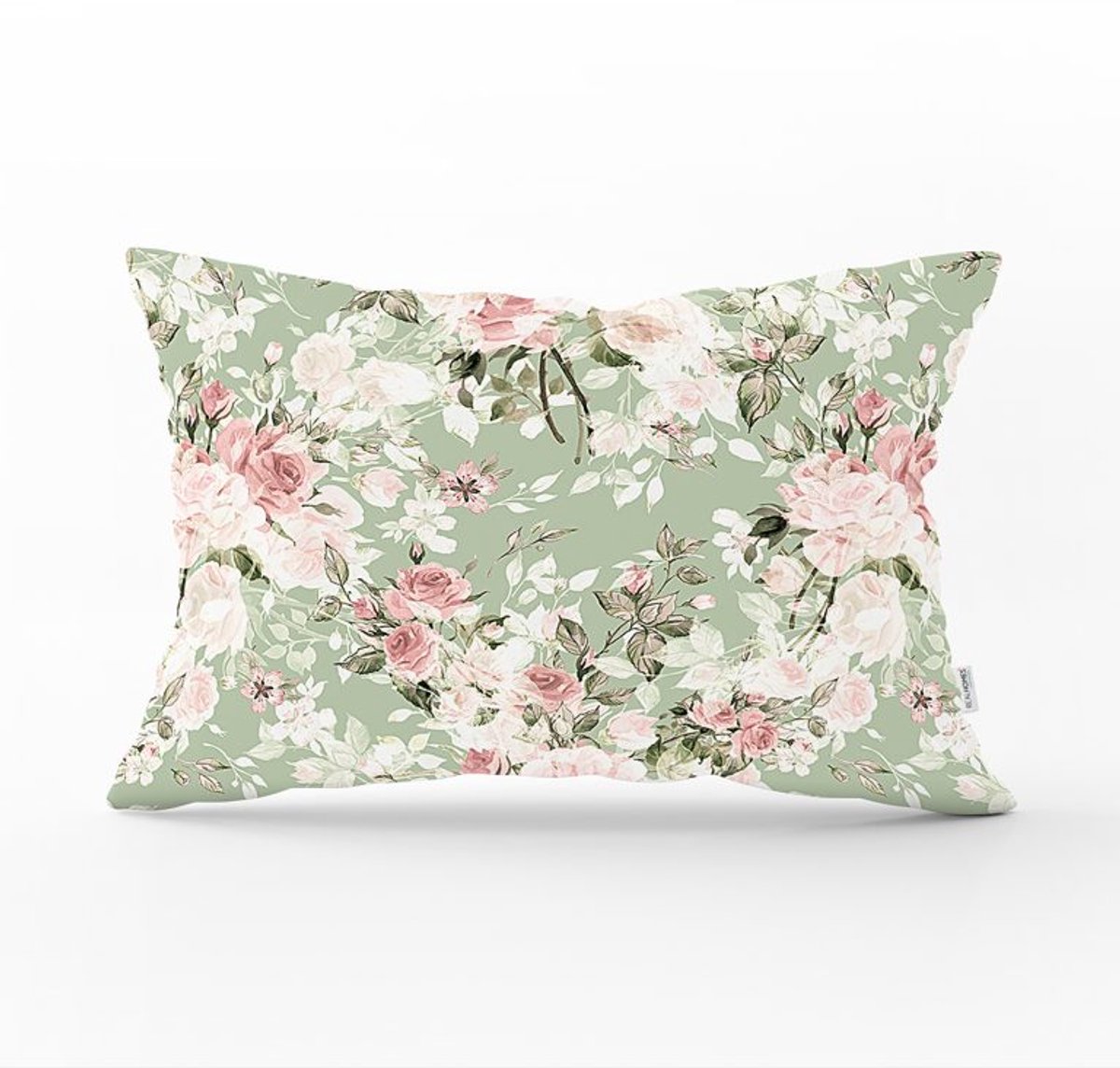 De Groen Home BLOEM Sierkussen Velvet - 30x50 - Pastel bloemen - Inclusief binnenkussen - Aan beide zijdig bedrukt Lichtgroen