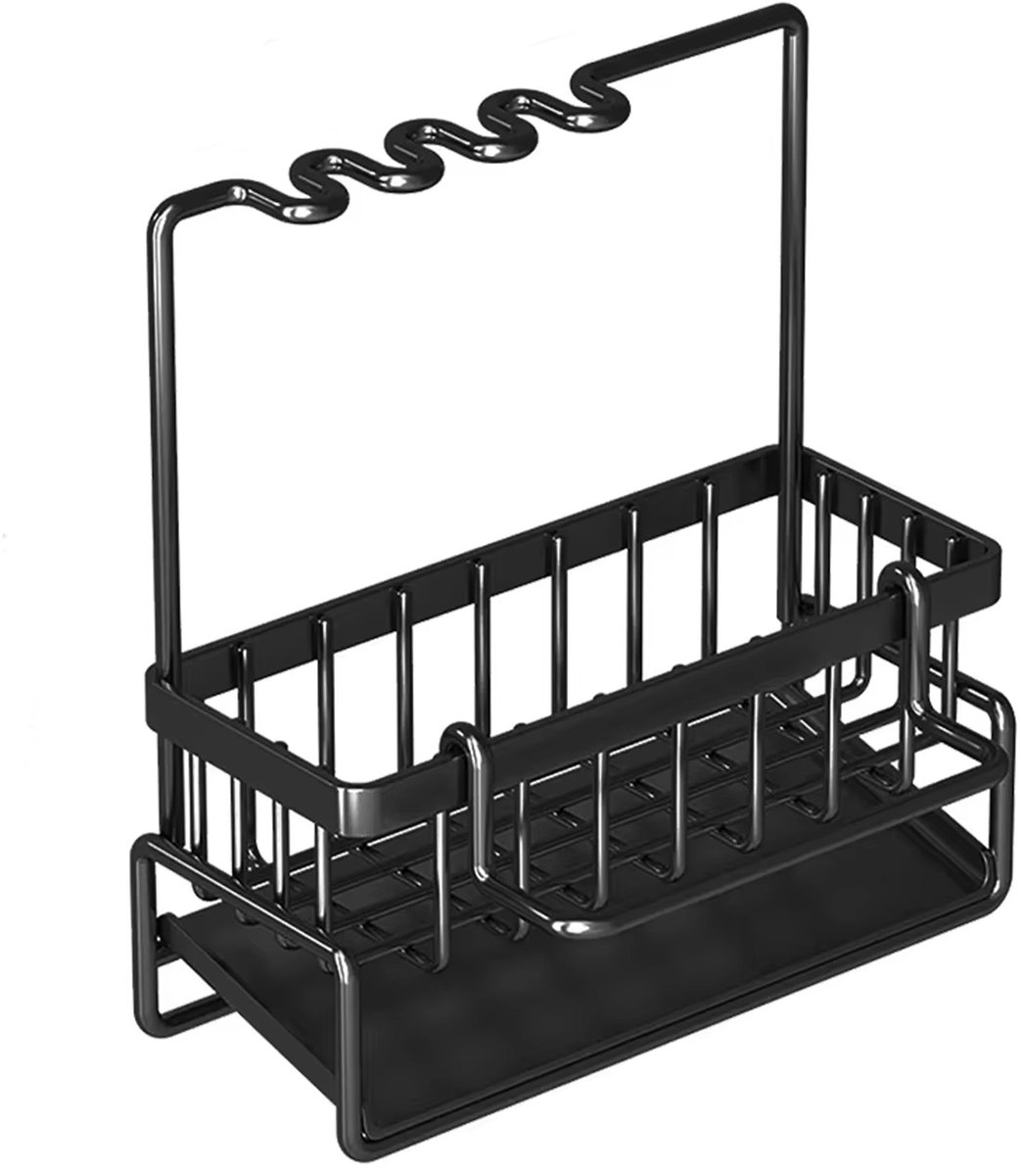 CHIWIN Spoelbak Organizer - Opbergrek voor Keuken - Afdruiprek Spoelbak - Keuken Accessoires - Met Afneembaar Druiprek - Zwart - 23x9x25 cm - Snel Geplaatst