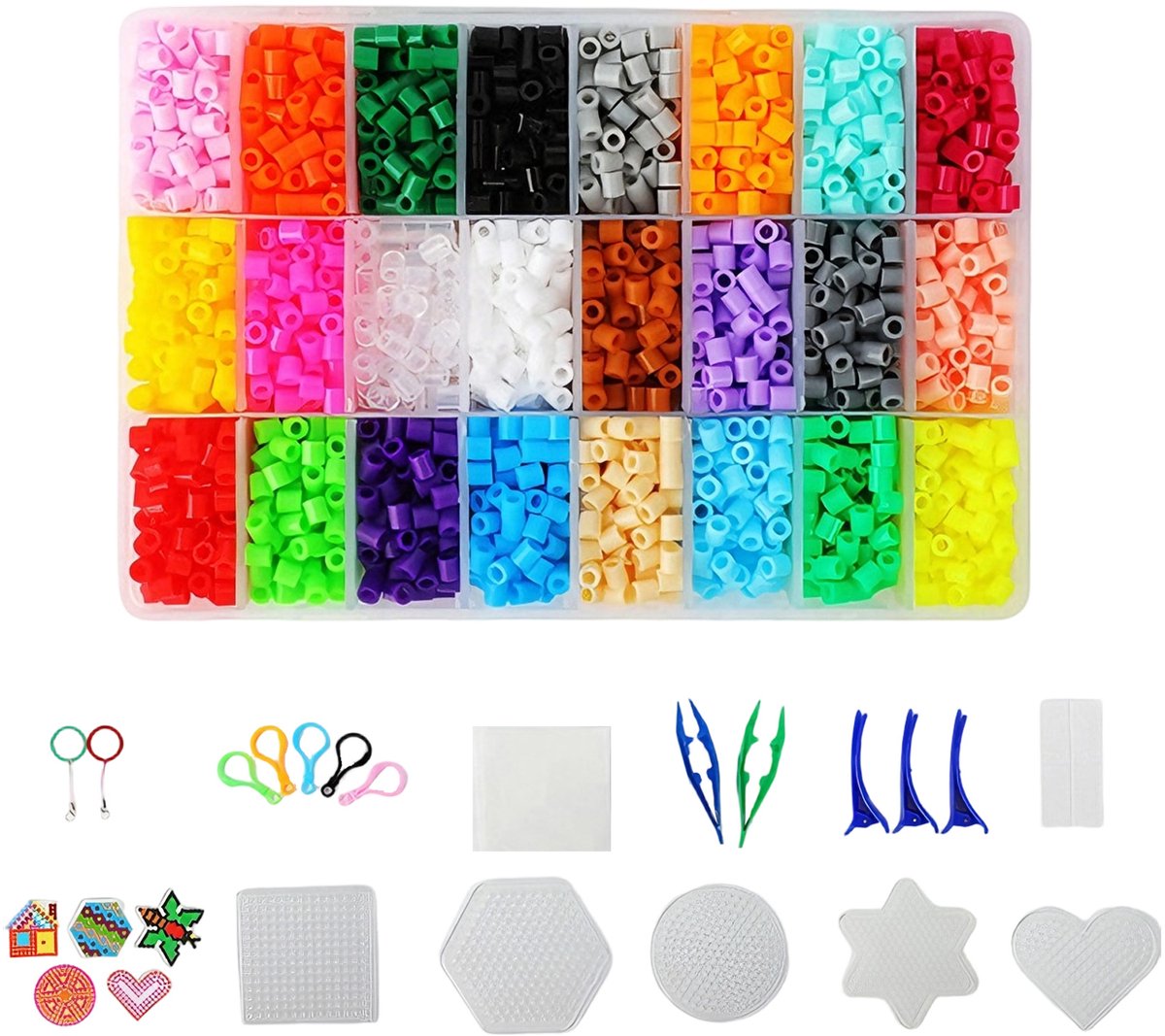 Opstrijkbare kralenset 5 mm, 24 kleuren kralen met 5 opstrijkbare platen, 4300 handgemaakte opstrijkbare kralen, verjaardag, kerst, cadeaus, doe-het-zelf kralenset