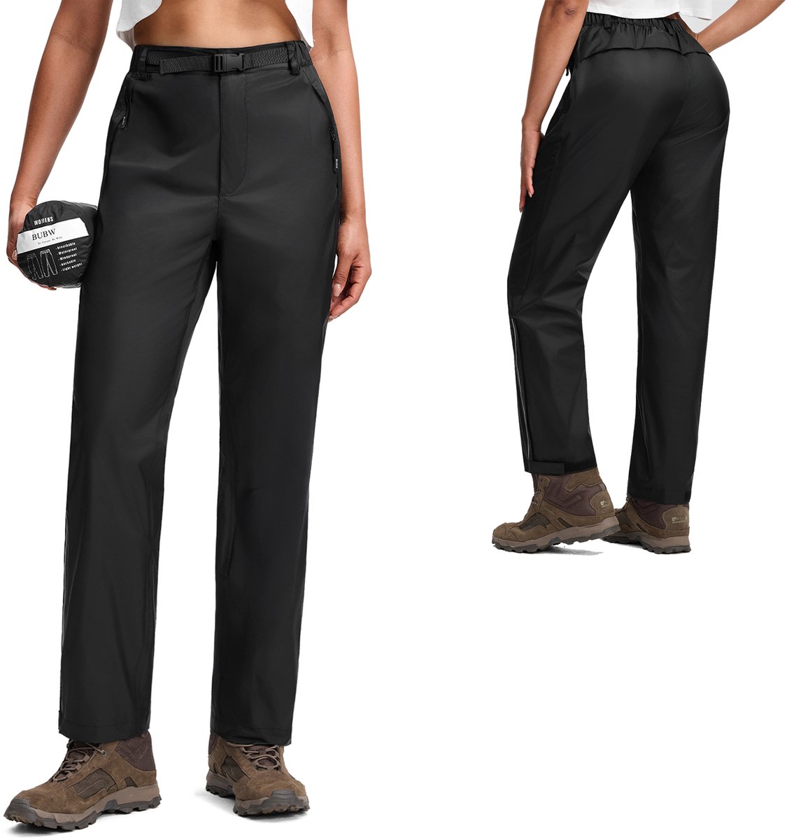 BUBW® Regenbroek Dames - Waterdicht & Ademend - Waterkolom 5.000 | 5.000 g/m² Ademend Vermogen - Regenbroek met Riem en Rits - Maat S - Zwart