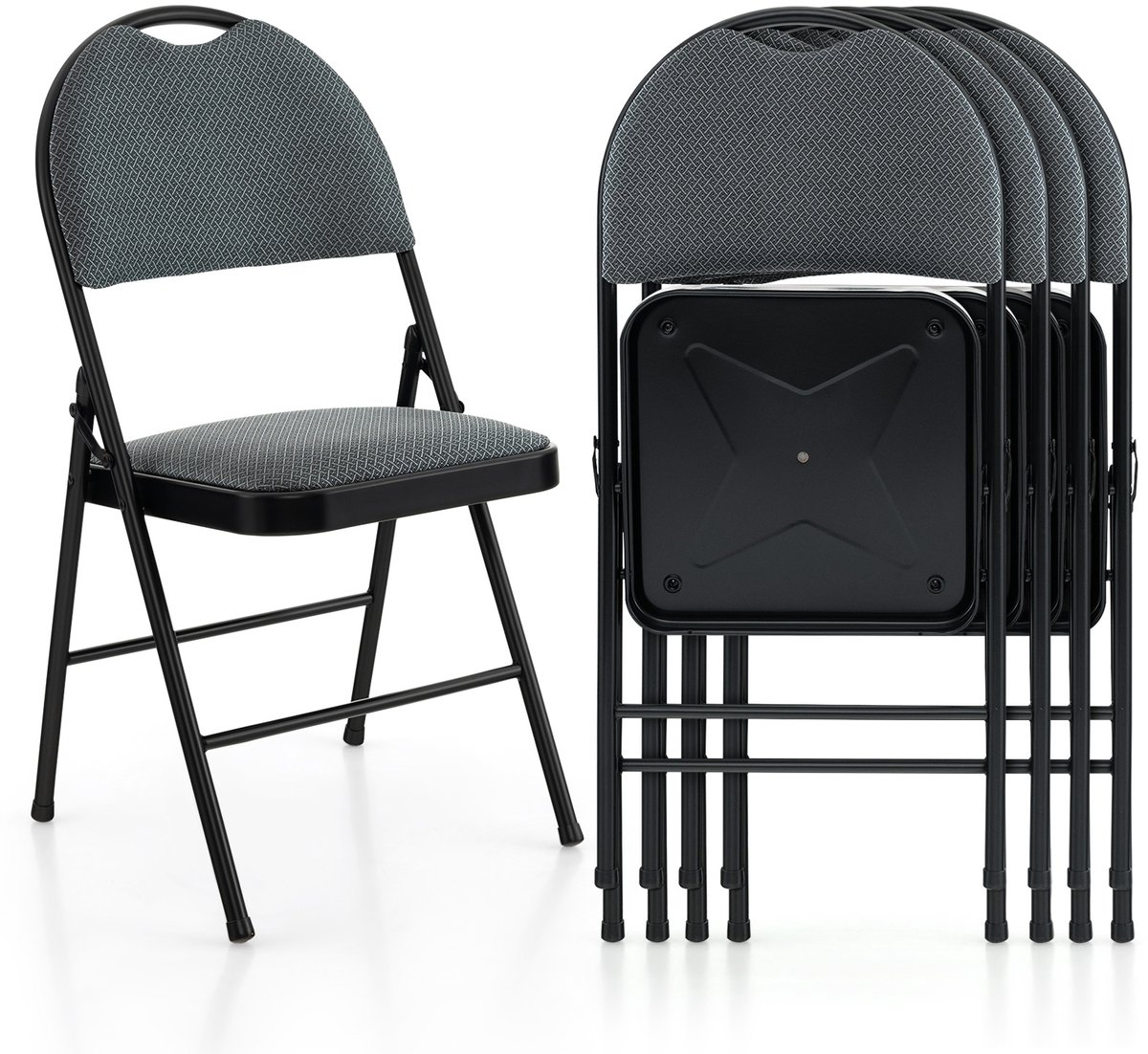 COSTWAY Klapstoelen, set van 4, gaststoelen met metalen frame, gevoerde zitting en antislip voetkussens, voor thuis, kantoor, draagvermogen van 120 kg, zwart
