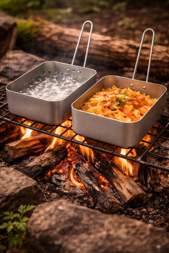 Camping Pannenset - Mess Tin - 2-Delig - Aluminium - Gamelle - Outdoor Cooking van Merkloos — afbeelding 4