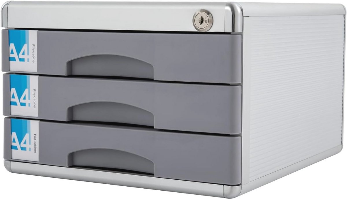 Moderne draaibare afvoer ladebox met slot - 3 vakken A4 opbergdoos voor documenten
