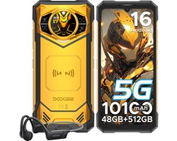 DOOGEE S200 X 5G VIP - Smartphone - Robuuste Smartphone - 48 GB RAM + 512 GB ROM / 2 TB TF - Android 16 - 10100 mAh / 33 W - 6,72 inch FHD+ 120 Hz-scherm - 100 megapixelcamera + 1,32 inch AMOLED - NFC- WiFi 6 - Gezichtsherkenning - GPS - Geel