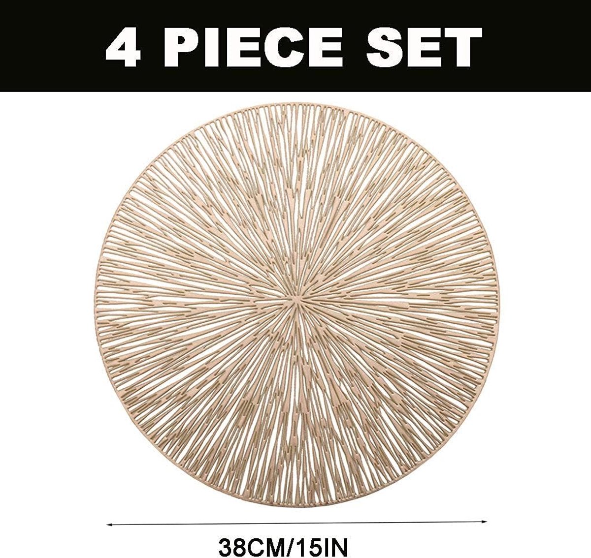 Set van 4 ronde placemats - 38 cm ronde antislip placemats - Creatieve minimalistische luxe decoratieve placemats - Hittebestendige antislip PVC-onderzetters - Geschikt voor bruiloften, feesten, thuis, hotels en tafeldecoratie — cadeau in Wonen & Interieur - foto 7