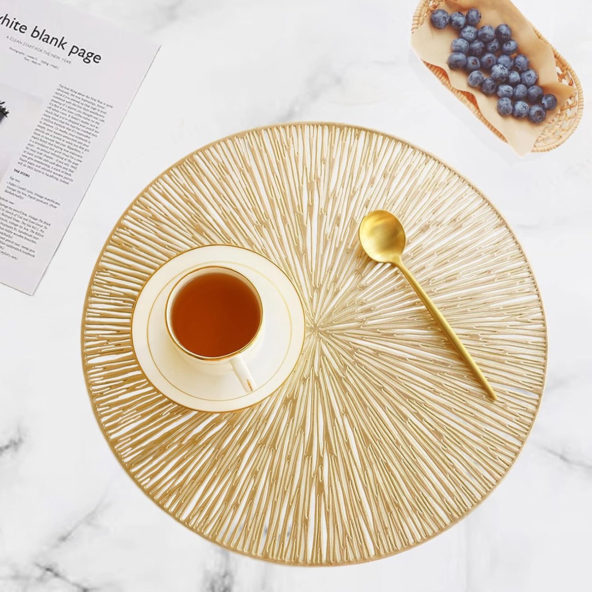 Set van 4 ronde placemats - 38 cm ronde antislip placemats - Creatieve minimalistische luxe decoratieve placemats - Hittebestendige antislip PVC-onderzetters - Geschikt voor bruiloften, feesten, thuis, hotels en tafeldecoratie — cadeau in Wonen & Interieur - foto 2