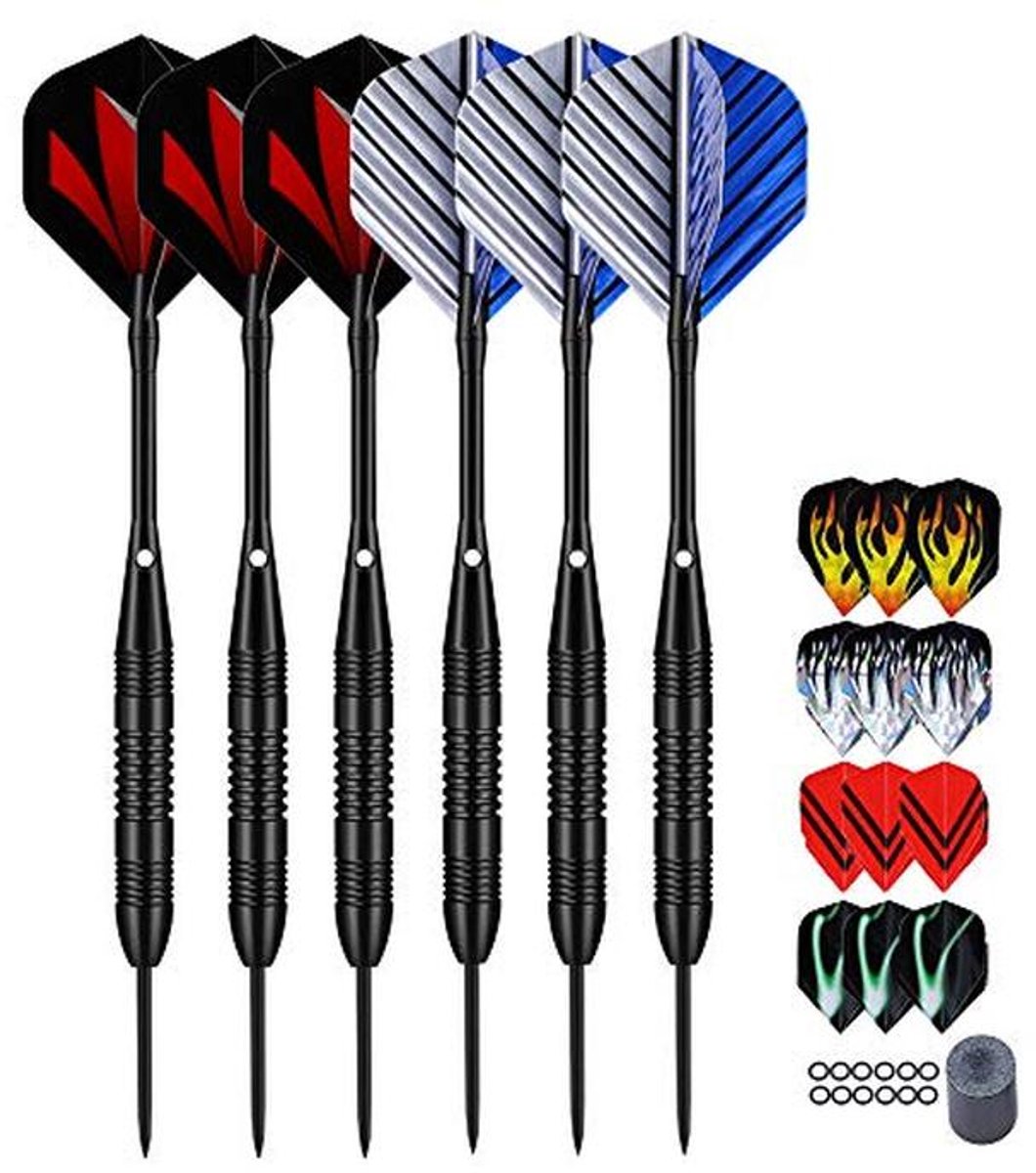 Steeldartpijlen set 6 of 12 stuks met aluminium schacht, 18 flights en accessoires