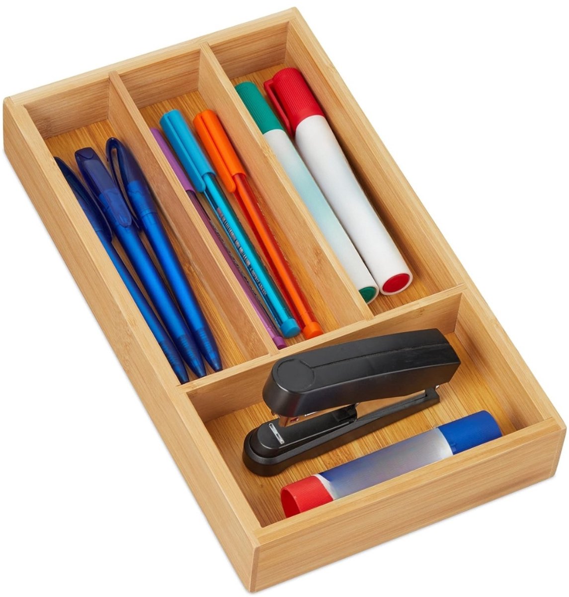 Famanu – Bamboe lade organizer met 4 vakken – keukenlade verdeler (16x28 cm) – voor thuis of kantoor