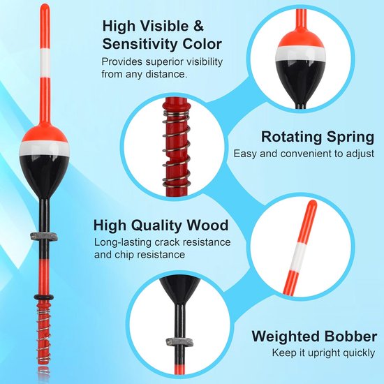 Hengelsnoer Schuifdobbers Hout - Slip Bobbers voor Forel, Baars, Snoekbaars Vissen (Set van 5 of 10) — afbeelding 5